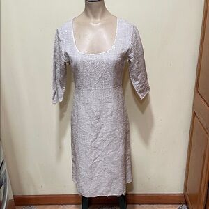 Abraham & thakore Elegant Cream Textured Scoop-Neck Women’s Dress